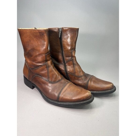 Unovobis Zipper Ankle Boots Vintage Retro Cognac Brown Italy Men's 43, US 10